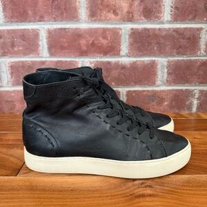 Frye Lena Leather High Top Sneakers Womens 9 Ankle Lace Up Boot Shoes Bl…